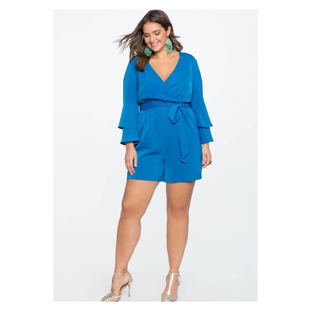 Eloquii Teal Blue Flutter Sleeve Surplice Romper Sz.20 NWT